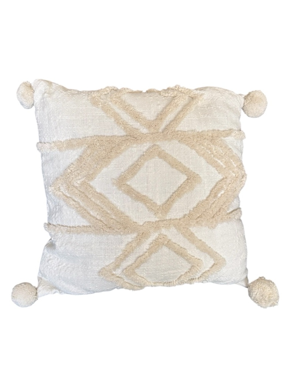Opalhouse Jungalow Cream Tufted Diamond Throw Pillow Pom Poms Boho 18” New